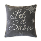 Let It Snow Embroidered Cotton Throw Pillow with Winter Embroidery - Gray