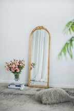 Gold Arched Floor Mirror with Wood Frame - Full Body