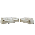 Deep Seat Sofa Set with Plush Corduroy Cushions – Beige