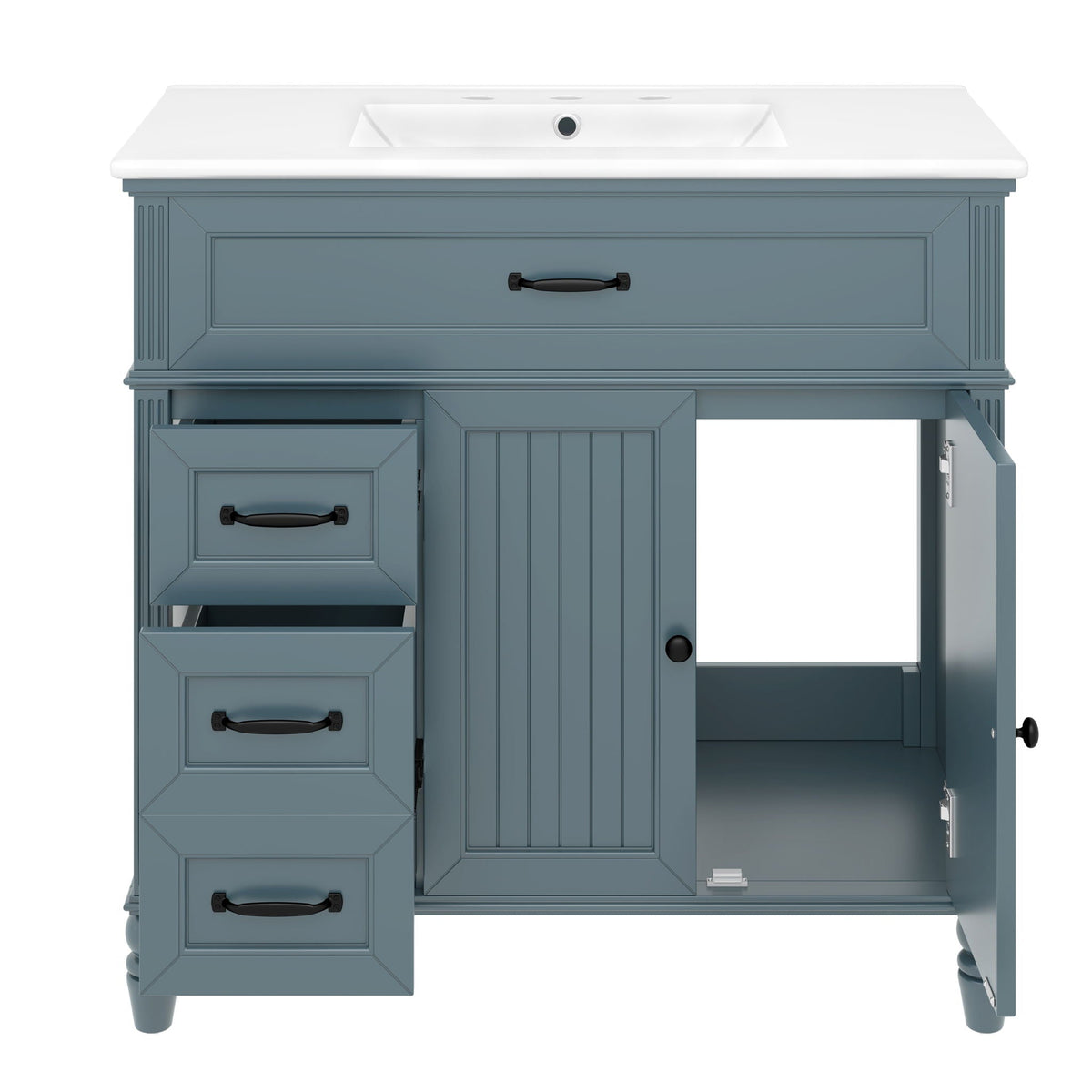 Bathroom Vanity With Sink and Drawers - Freestanding Solid Wood Cabinet