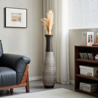 Tall Artificial Rattan Floor Vase with Two-Tone Finish - Black / Gray