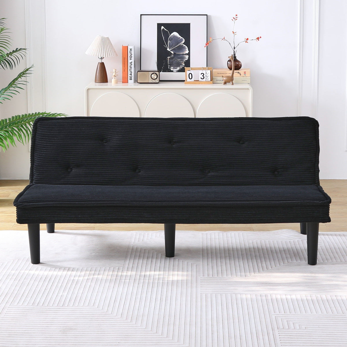 Versatile Sofa Bed with Solid Wood Frame - Pink, Beige, or Black