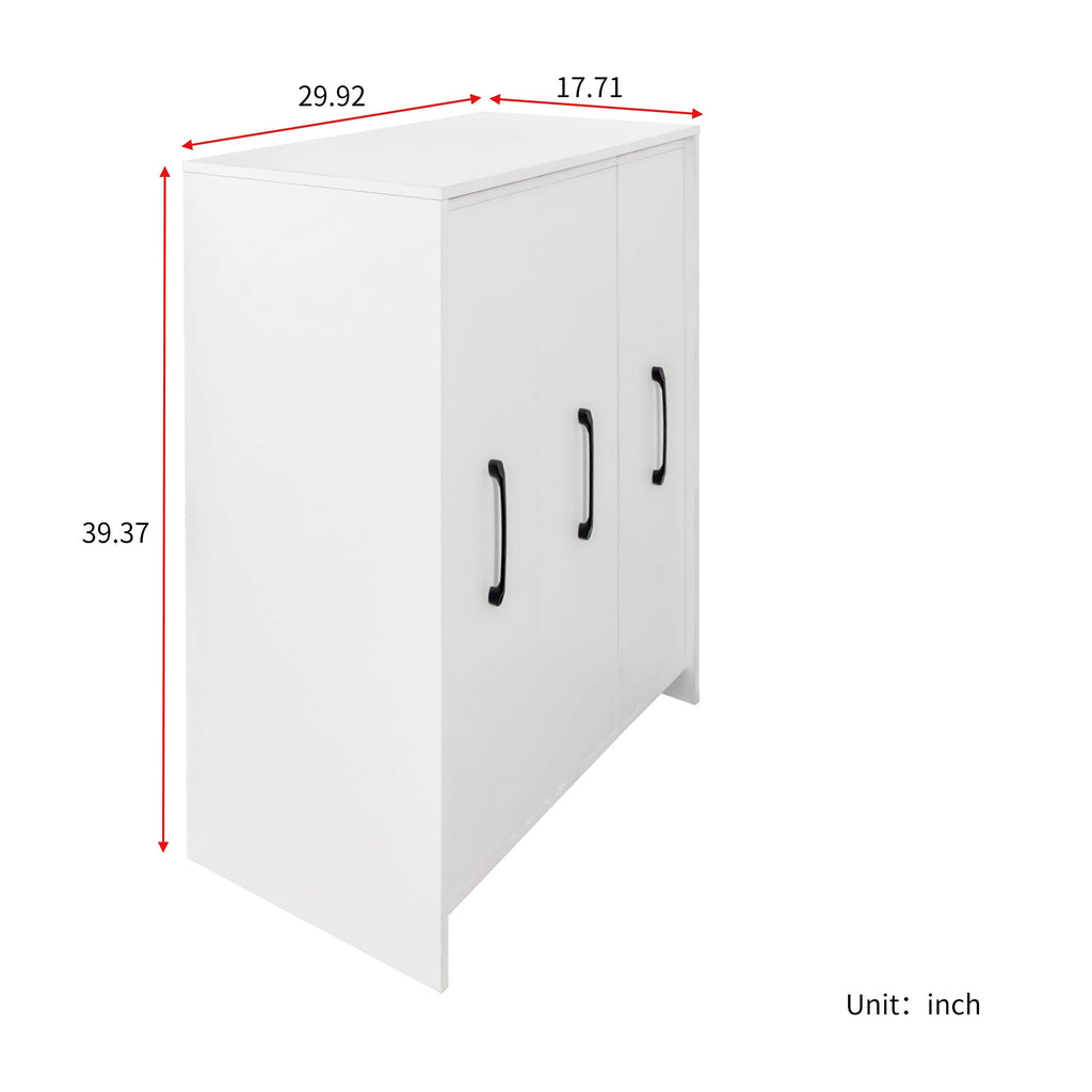 3 Tier Bookcase with Slide Out Doors and Wheels - White