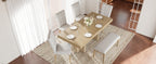 Farmhouse Extendable Wood Dining Table Set for 6 with Upholstered Seating - Natural Wood