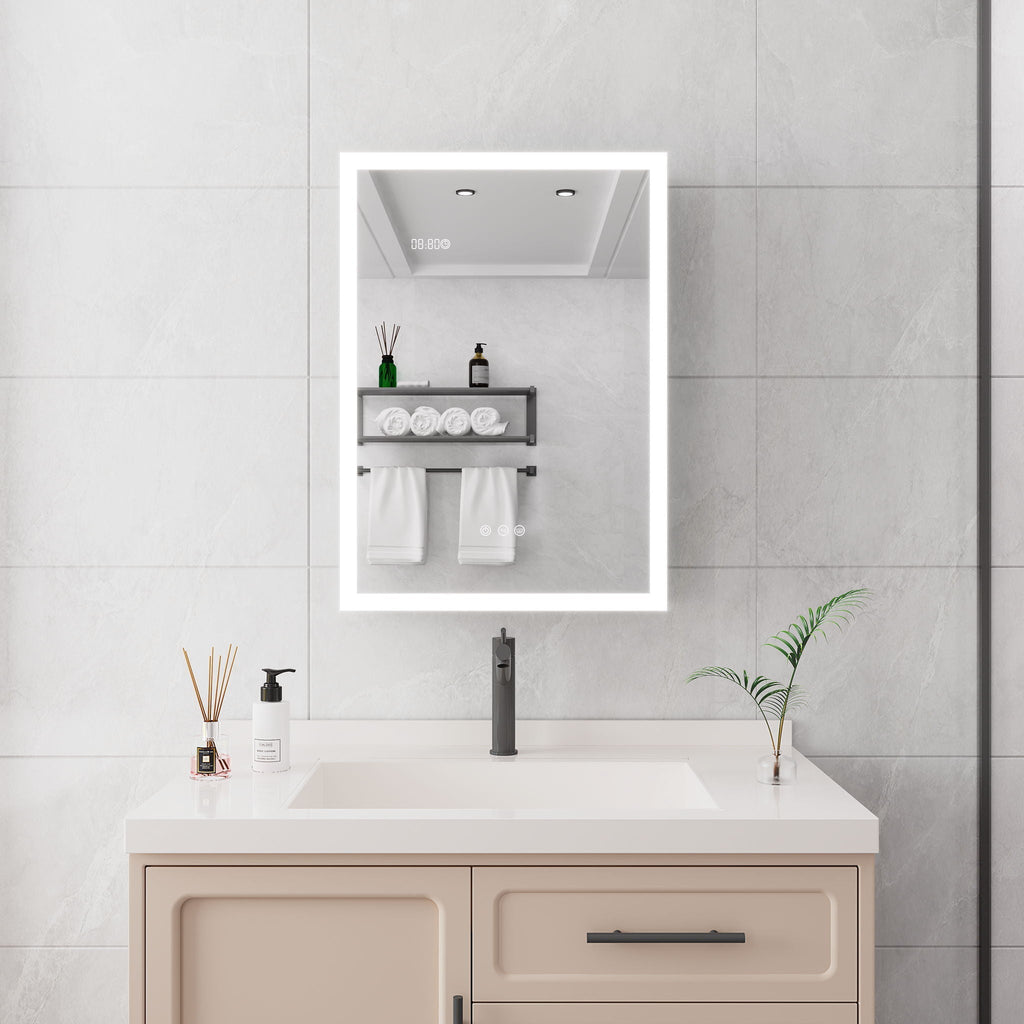 LED Medicine Cabinet With Defogger and Digital Display - Pearl Silver