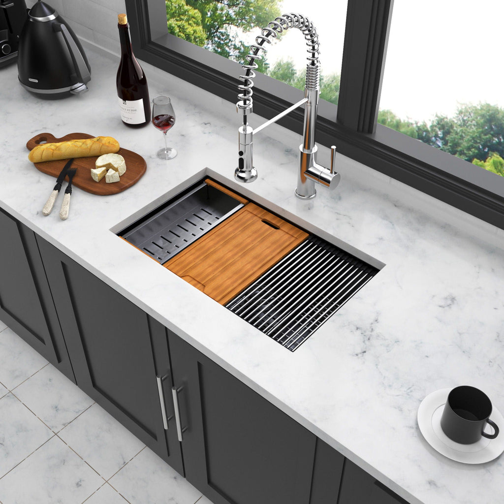 Gunmetal Black Workstation Kitchen Sink with Multifunction Ledge - 33" Undermount
