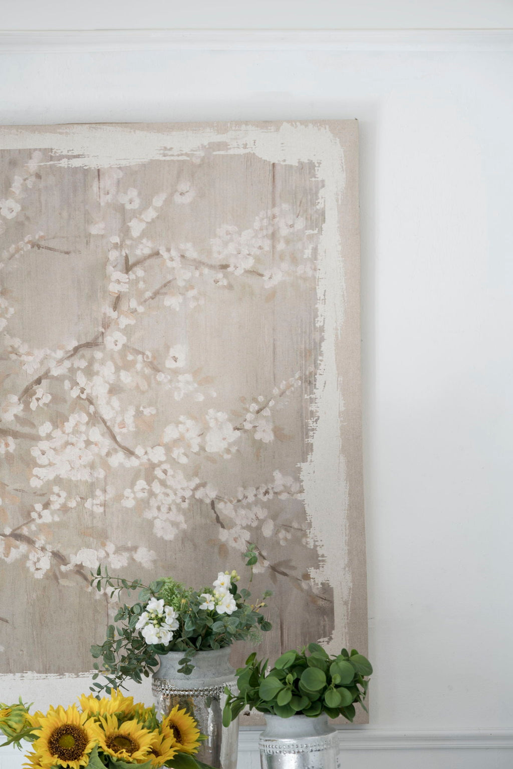 Large Cherry Blossom Canvas Art Print with Gray / White Matte Finish