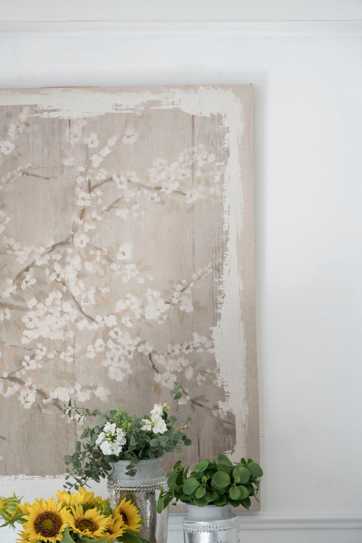 Large Cherry Blossom Canvas Art Print with Gray / White Matte Finish