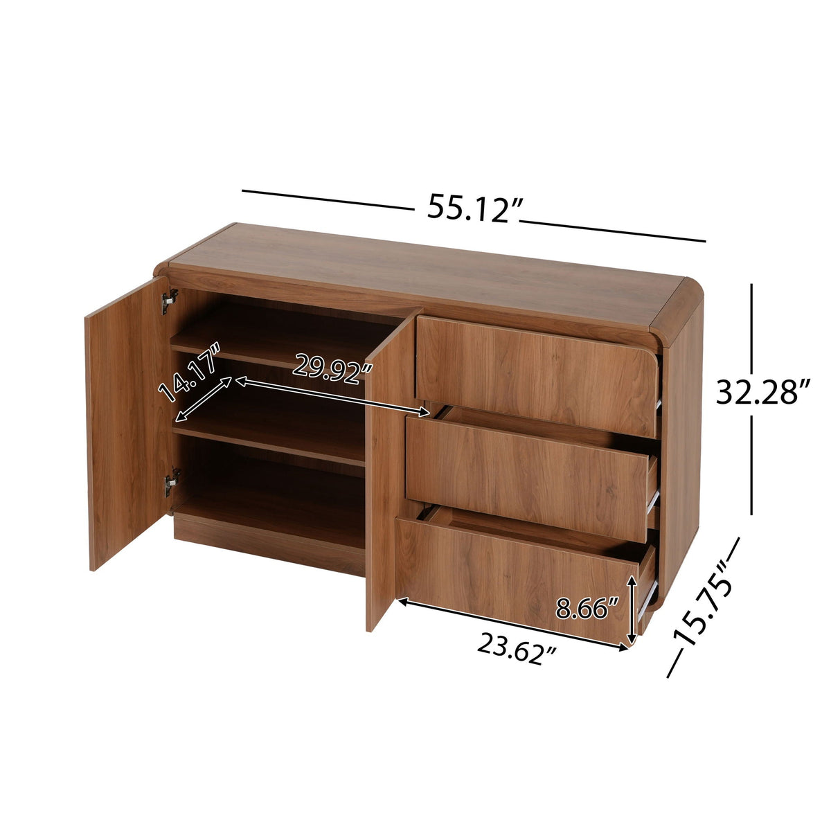 Wide Storage Sideboard with 2 Doors and 3 Drawers - White or Light Brown