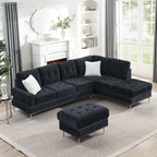L-Shaped Sectional Sofa with Chaise and Storage Ottoman - Blue or Black