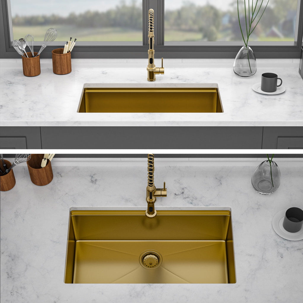 Stainless Steel Undermount Kitchen Sink with Workstation - Gold
