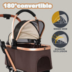 2-in-1 Foldable Pet Stroller with Sun Canopy - Khaki & Gold