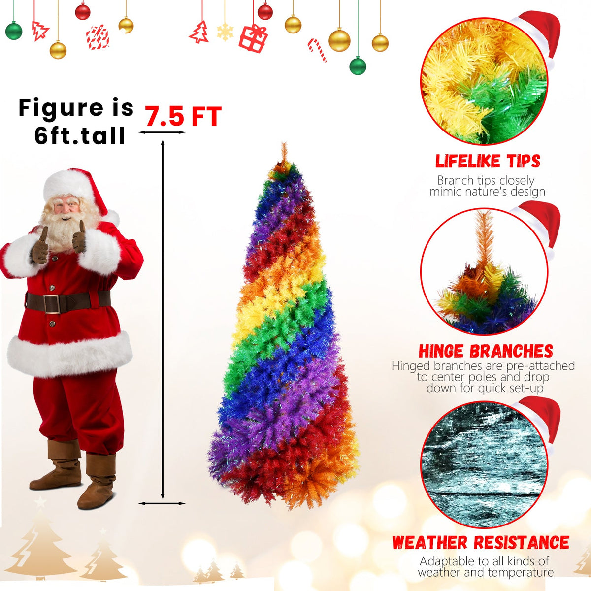 5ft Rainbow Spiral Christmas Tree with Spiral Rainbow Design - Multicolor