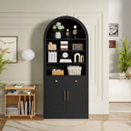 Arched Bookshelf with Storage Cabinet with Modern Curved Top - MDF