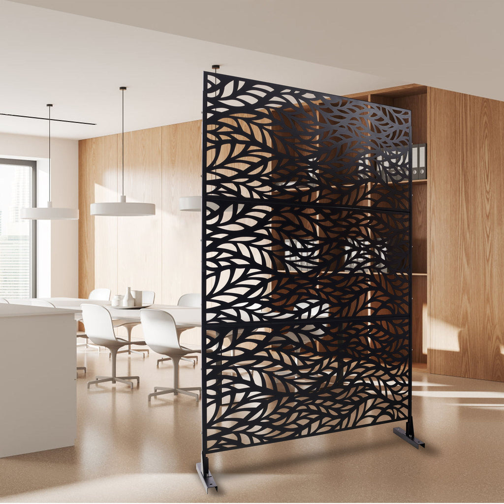 Metal Privacy Screen Room Divider with Freestanding Design - Black