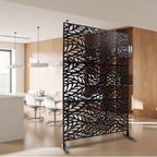 Metal Privacy Screen Room Divider with Freestanding Design - Black