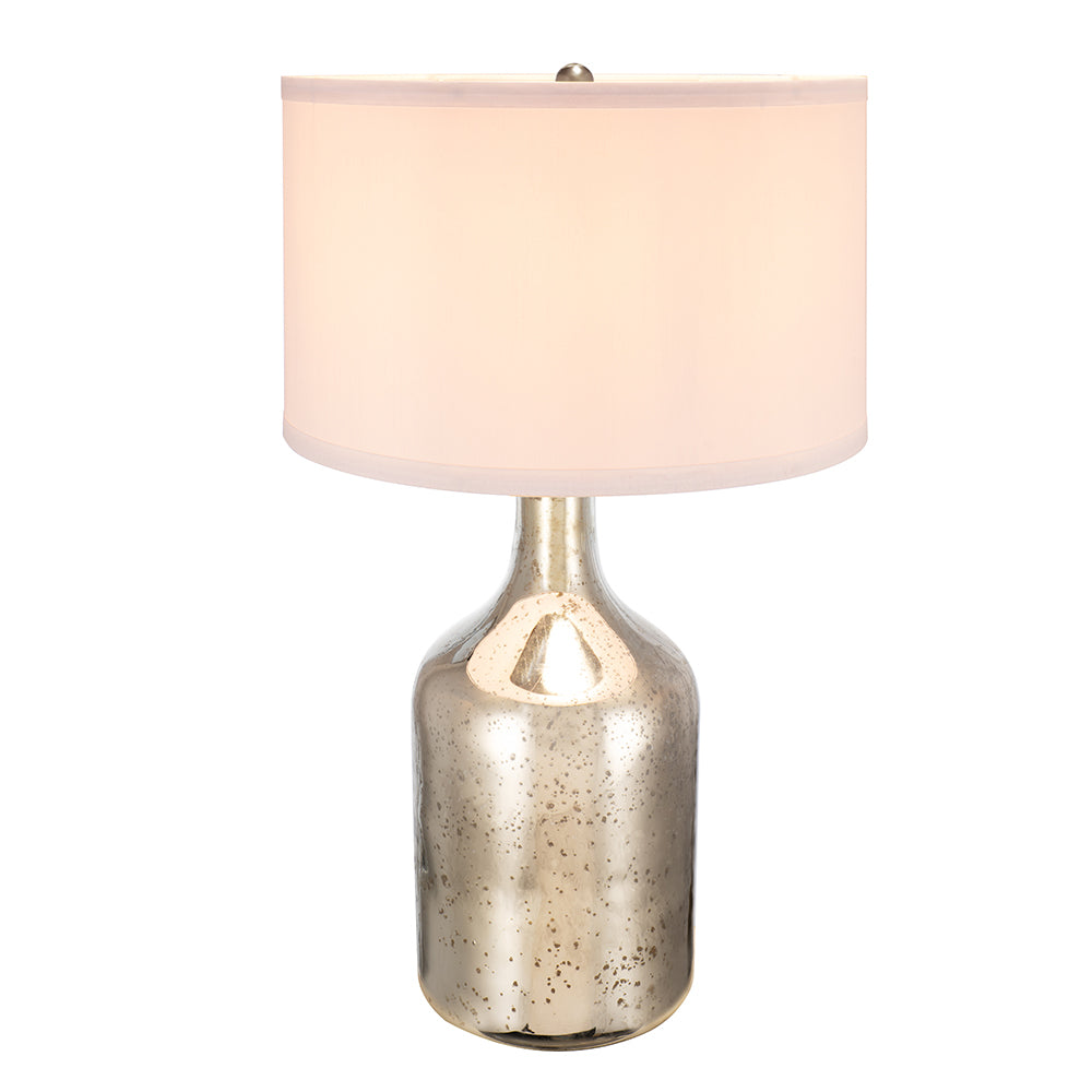 Silver Round Table Lamp with White Fabric Shade