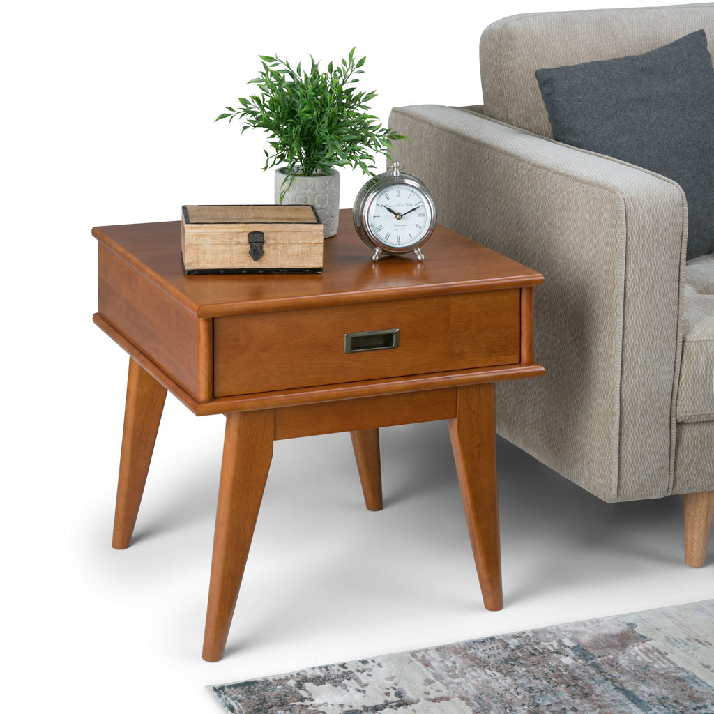 Handcrafted Mid Century End Table with Drawer – White, Dark Brown, or Light Brown