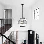 4 Light Metal Lantern Pendant Light with Adjustable Height - Black or Gold