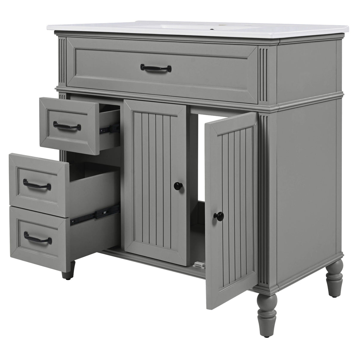Bathroom Vanity With Sink and Drawers - Freestanding Solid Wood Cabinet