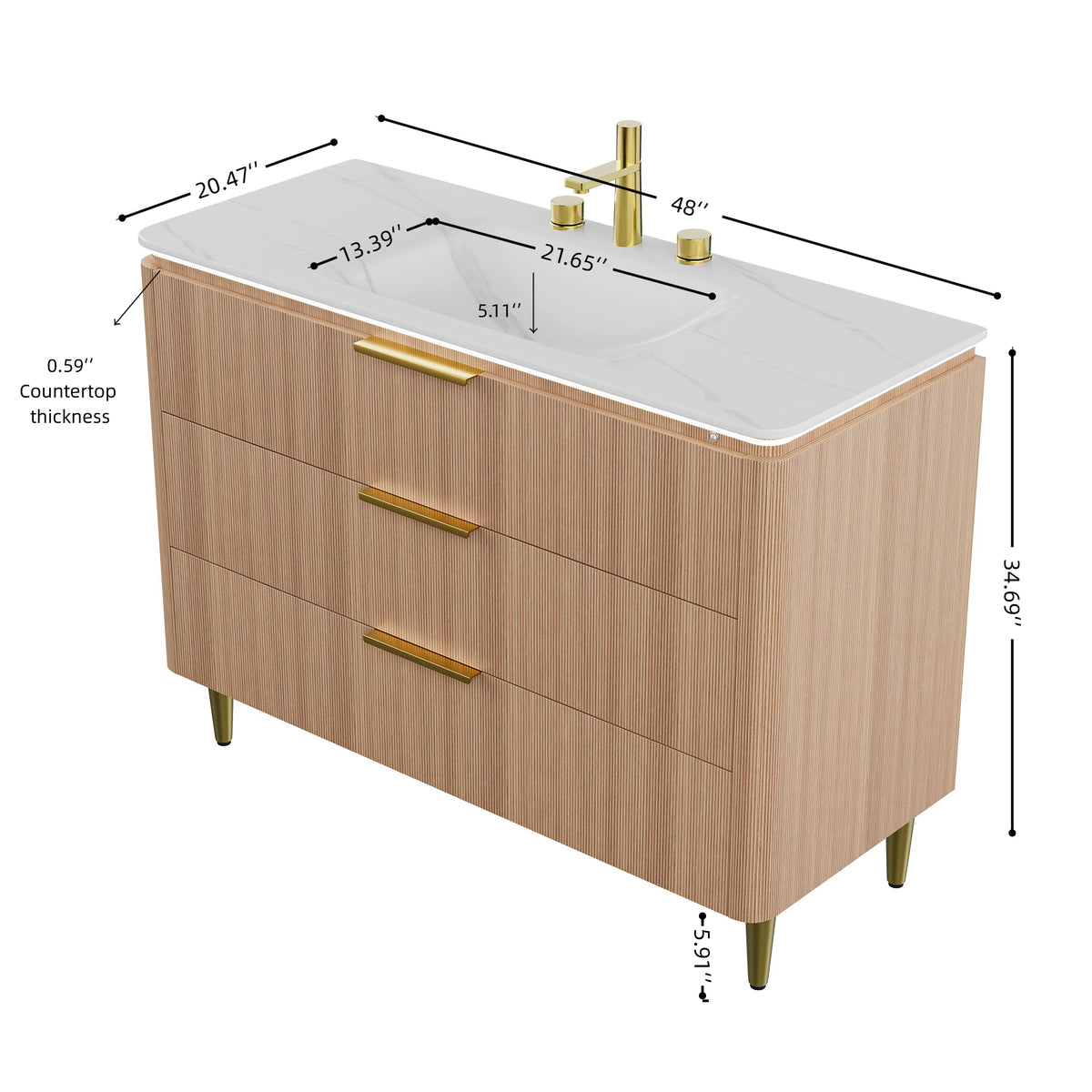 Amara 48'' Bathroom Vanity with Sintered Stone Basin - Carrara White & Light Oak