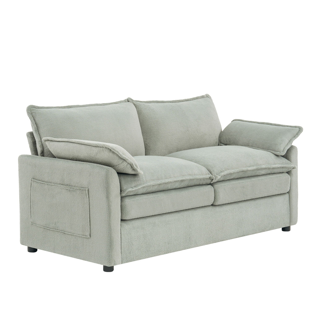 Modern Loveseat Sofa with Side Storage Pockets - Green, Beige, or Dark Gray
