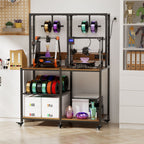 Double 3D Printer Stand with Filament Storage and Lockable Wheels - Black