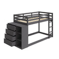 Gray Twin Over Twin Bunk Bed with 4 Drawers and Compartments