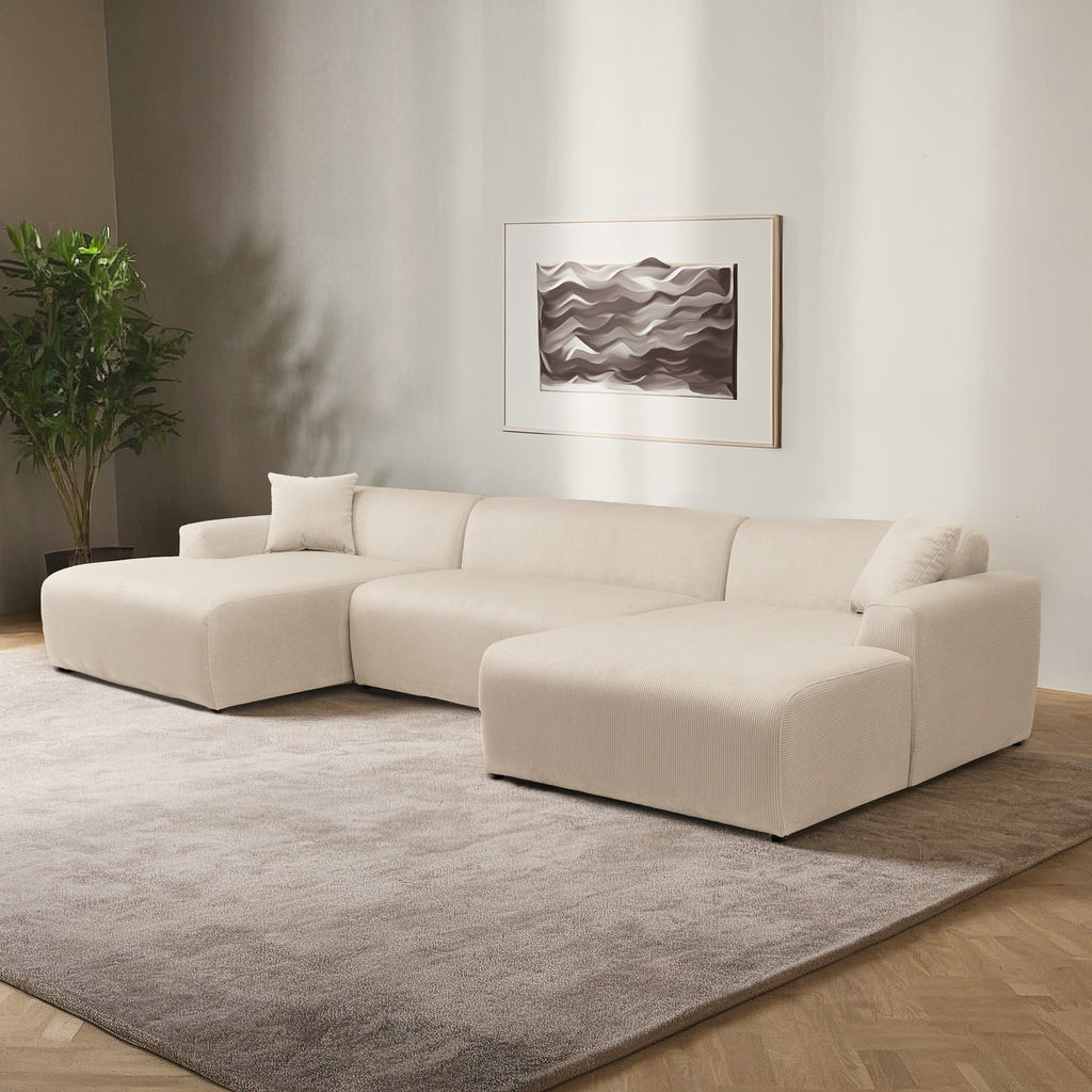 High-Quality Microfiber Sectional Sofa with Deep Seating - Beige or Dark Green