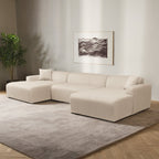 High-Quality Microfiber Sectional Sofa with Deep Seating - Beige or Dark Green
