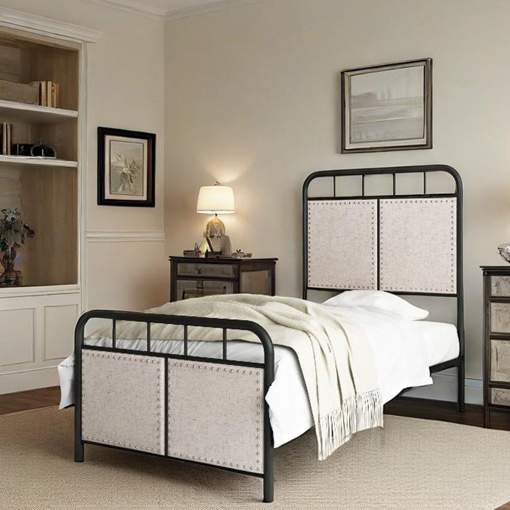 Twin Size Linen Upholstered Platform Metal Bed Frame