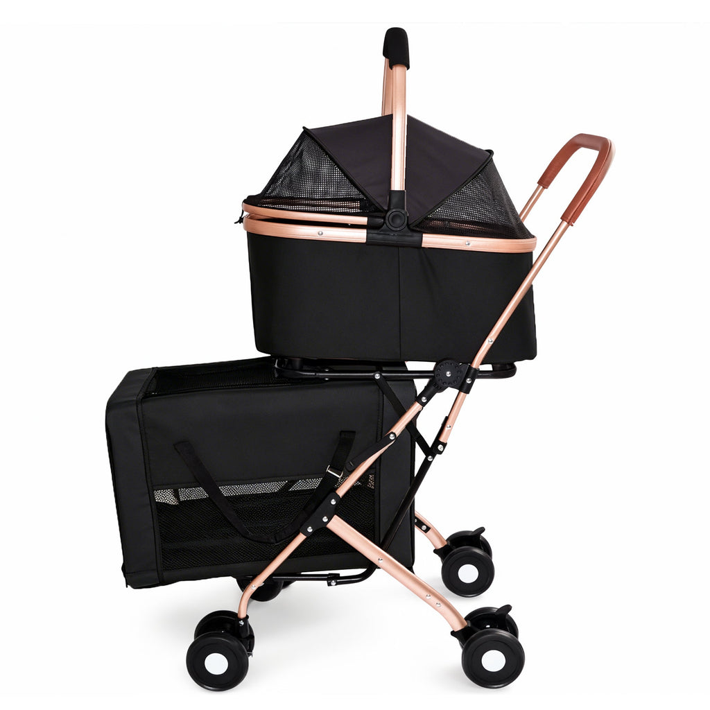 Double Pet Stroller for Small and Medium Dogs and Cats with Foldable Frame - Carbon-Steel