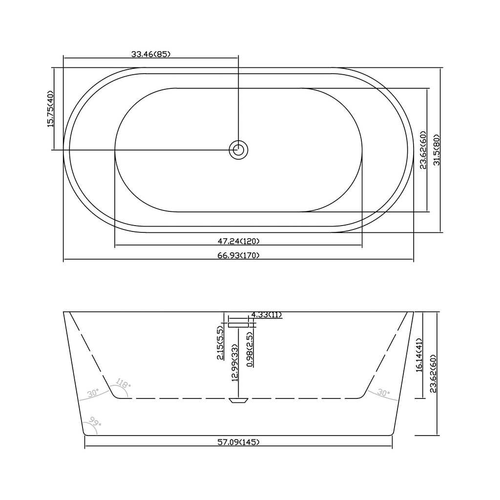 Gloss Freestanding Soaking Bathtub with Overflow and Drain - White