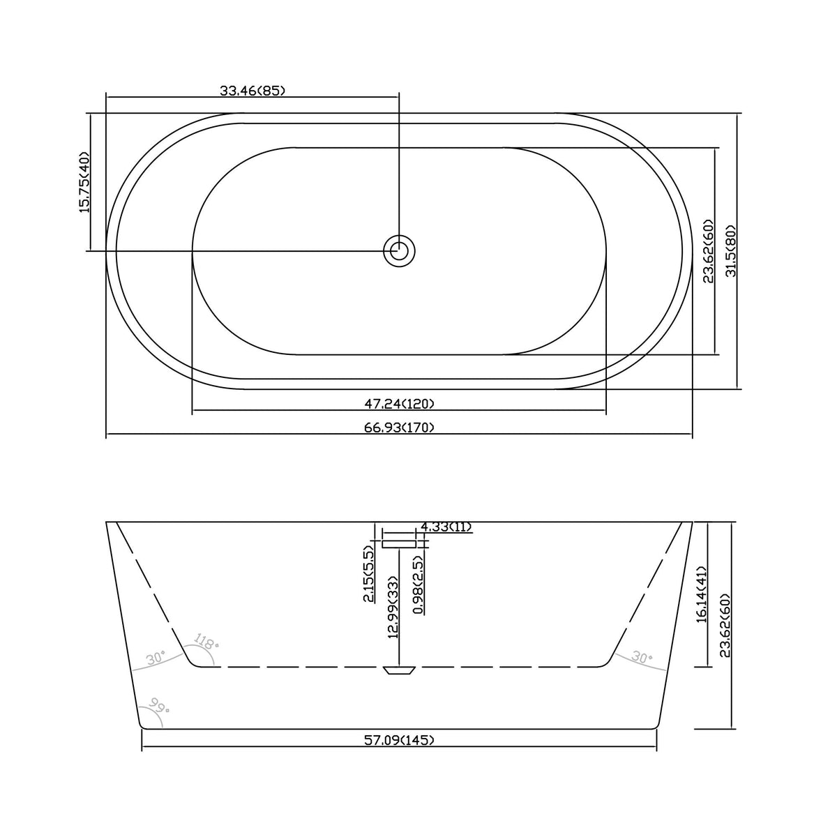 Gloss Freestanding Soaking Bathtub with Overflow and Drain - White