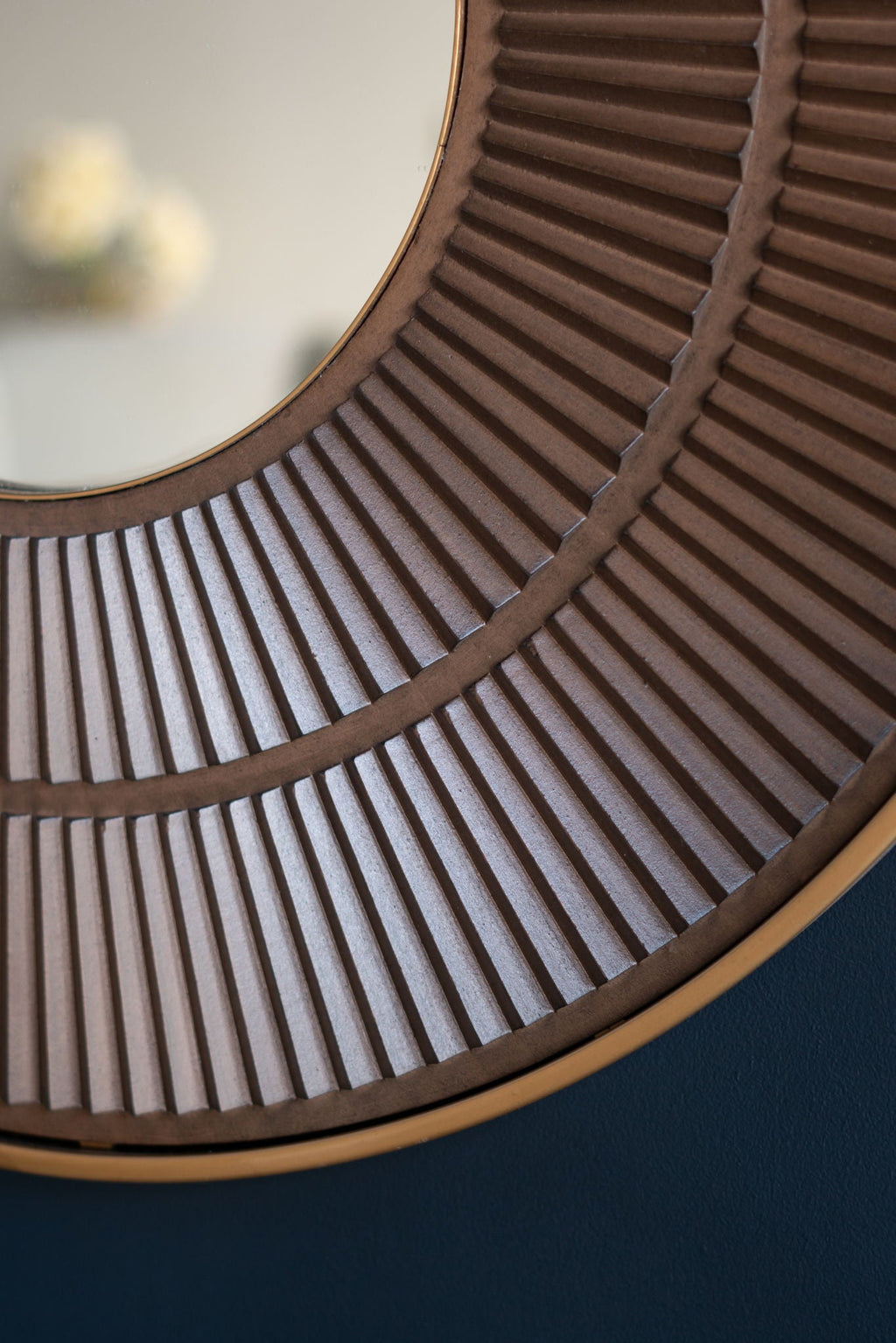 Round Wooden Wall Mirror with Iron Frame - Neutral Colorway