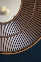 Round Wooden Wall Mirror with Iron Frame - Neutral Colorway