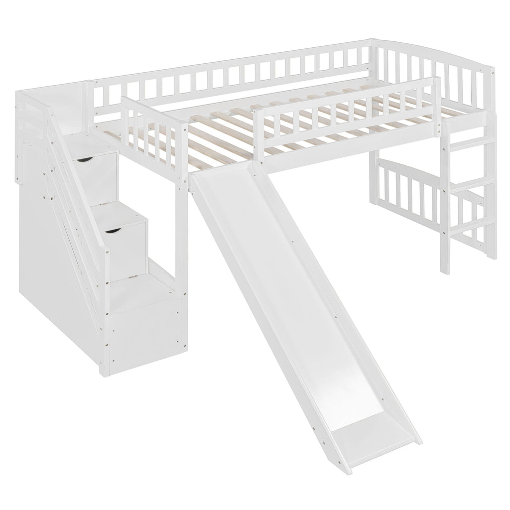 Loft Stairway Bed with Drawers and Convertible Ladder - Twin