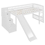 Loft Stairway Bed with Drawers and Convertible Ladder - Twin