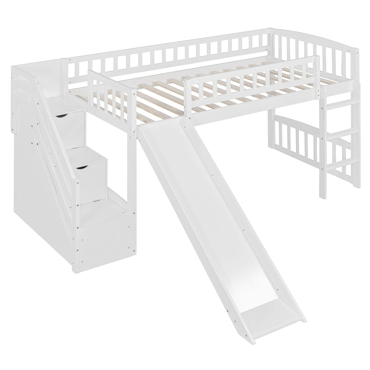Loft Stairway Bed with Drawers and Convertible Ladder - Twin