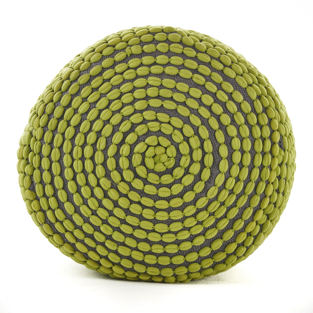 Handcrafted Cylindrical Accent Pouf with Water Resistant Fabric - White, Green, Black