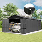 12x15FT Outdoor Metal Garage Shed with Lockable Doors - Metal