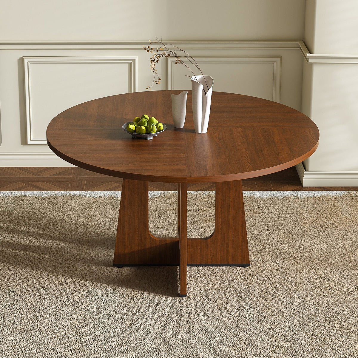 Round Dining Table For 4 with Wood & Iron Construction - Dark Brown or White