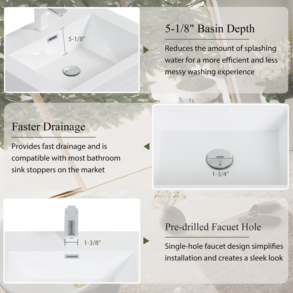 24" Wall-Mounted Bathroom Vanity with Stone Resin Sink and Storage Cabinet