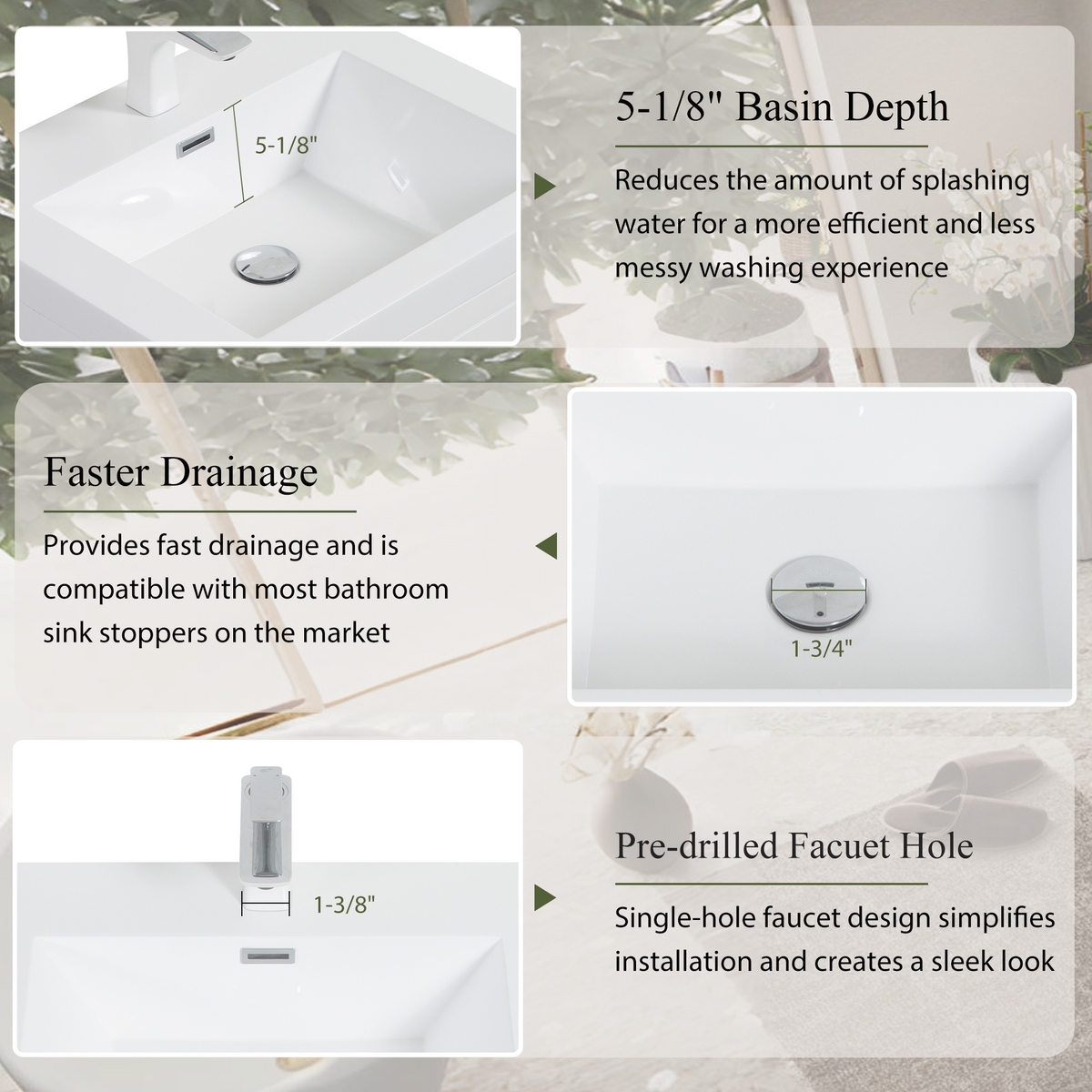 24" Wall-Mounted Bathroom Vanity with Stone Resin Sink and Storage Cabinet
