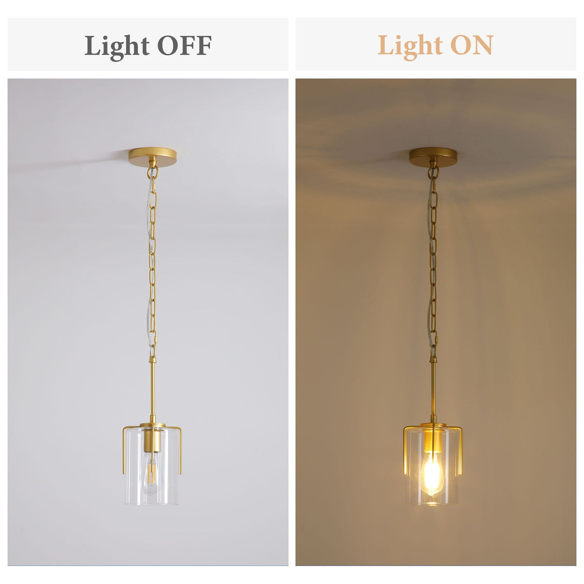 Adjustable Pendant Lighting with Clear Glass Shade - Black or Gold