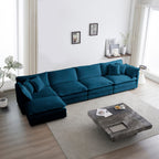 Modular U Shaped 5-Seater Sectional Sofa with Ottoman - Blue Chenille