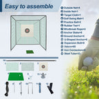 Golf Practice Net Cage with Metal Frame Hitting Net Kit - Black