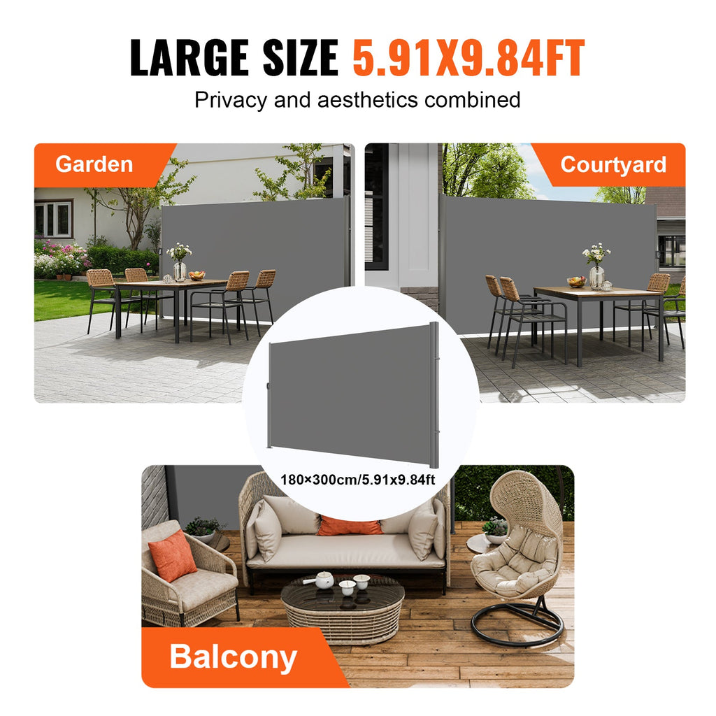 Retractable Side Awning with Aluminum Frame - Grey