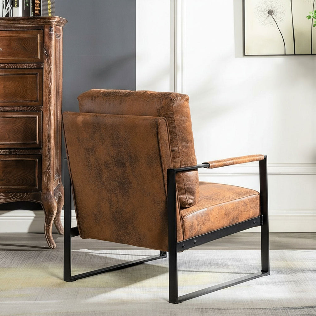 Classic Mid Century Modern Accent Chair with Square Metal Frame - Multiple Colors