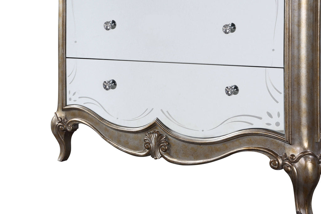 Champagne Accent Chest with Mirrored Drawers - Pearl Silver